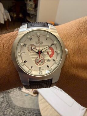 Festina Chronograph Men's Sport Watch 6727 Modele Depose White Dial 10 ATM